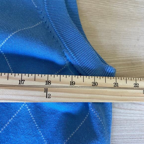 Greg Norman Golf Sweater Vest Men L Blue Quilted Diamond Pima Cotton Grandpa - Picture 6 of 7